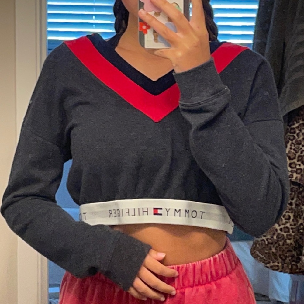 Charcoal Cropped Tommy Hilfiger Hoodie